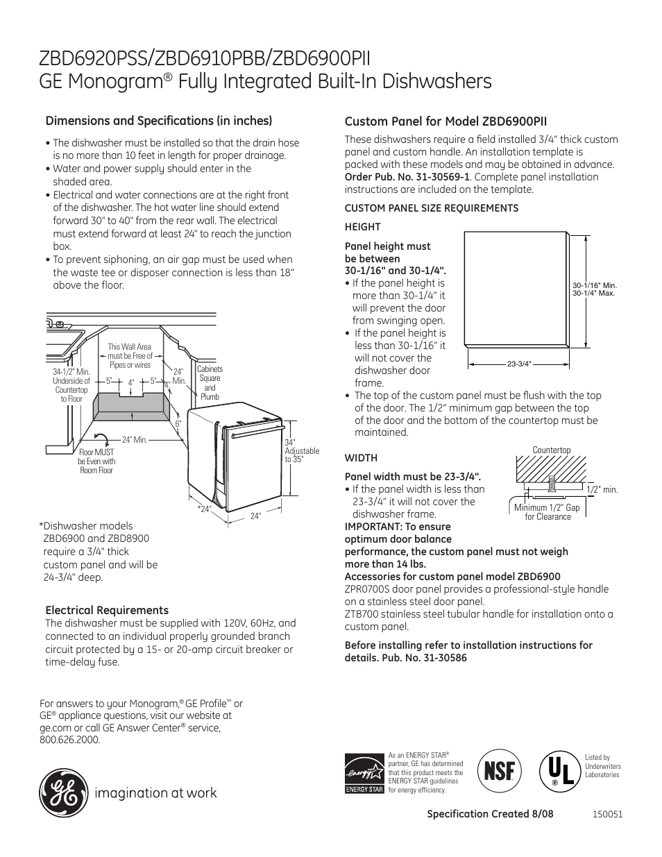 GE Monogram ZBD6920PSS User Manual | 3 pages