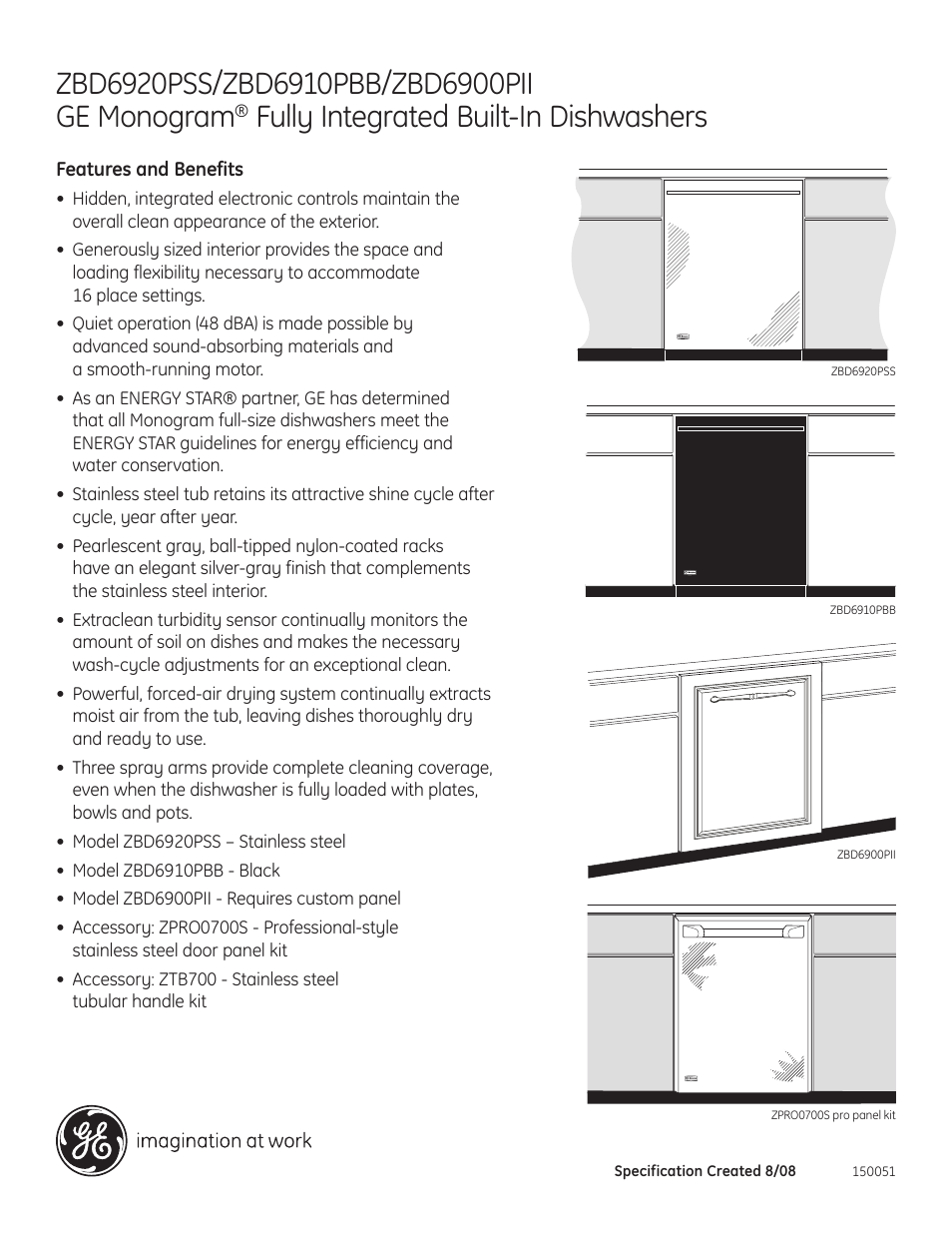 Fully integrated built-in dishwashers | GE Monogram ZBD6920PSS User Manual | Page 3 / 3
