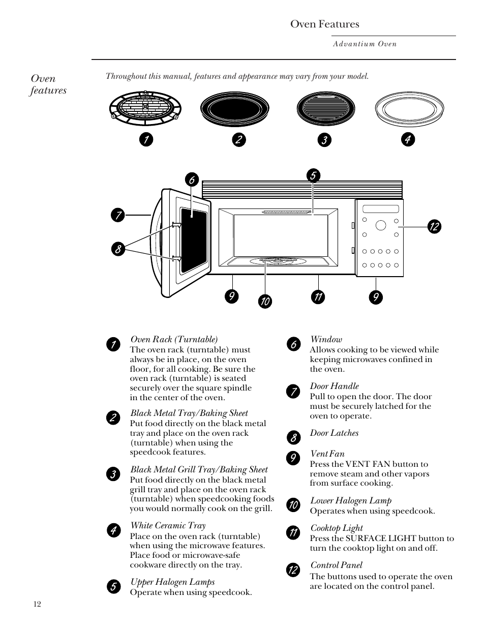 Oven features | GE Monogram SCA2000 User Manual | Page 12 / 48