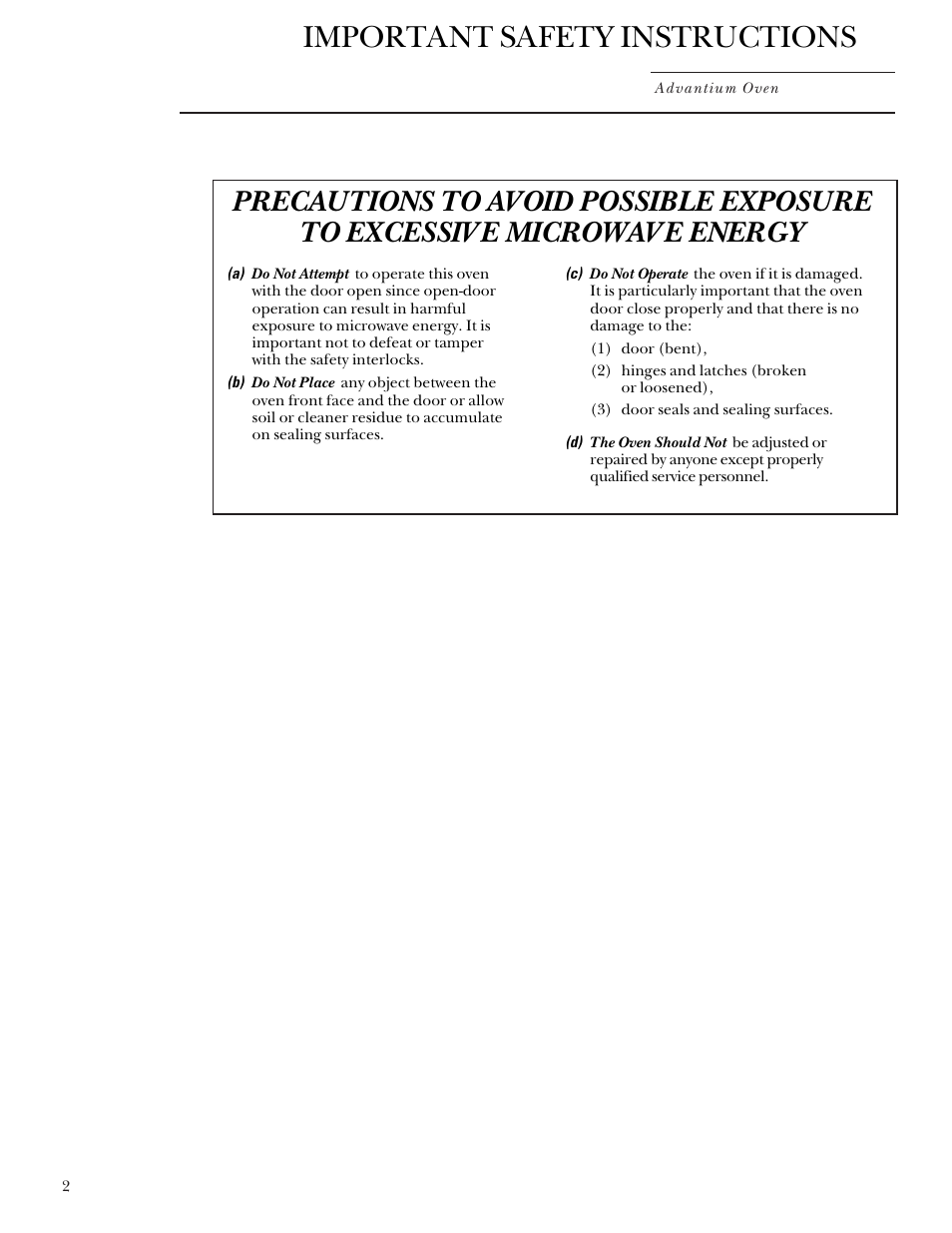 Safety, Precautions to avoid possible exposure, Safety –7 | Precautions to avoid possible, Exposure to excessive, Microwave energy, Important safety instructions | GE Monogram SCA2000 User Manual | Page 2 / 48