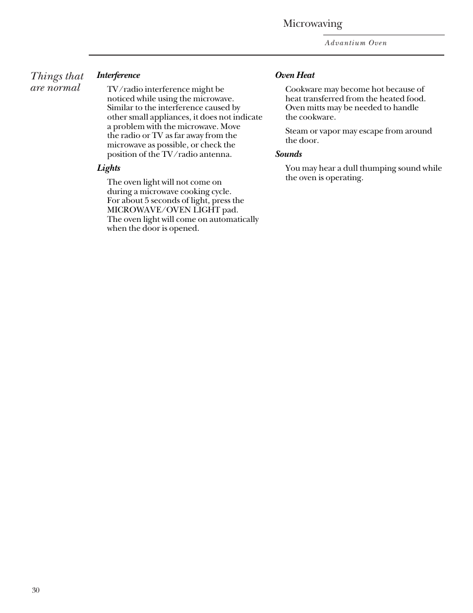 Things that are normal, Microwaving | GE Monogram SCA2000 User Manual | Page 30 / 48