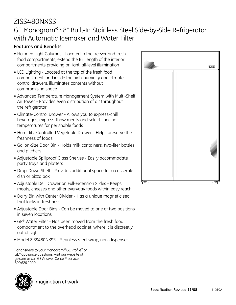 Ziss480nxss, Ge monogram, Ziss480nrss | GE Monogram ZISS480NXSS User Manual | Page 2 / 2