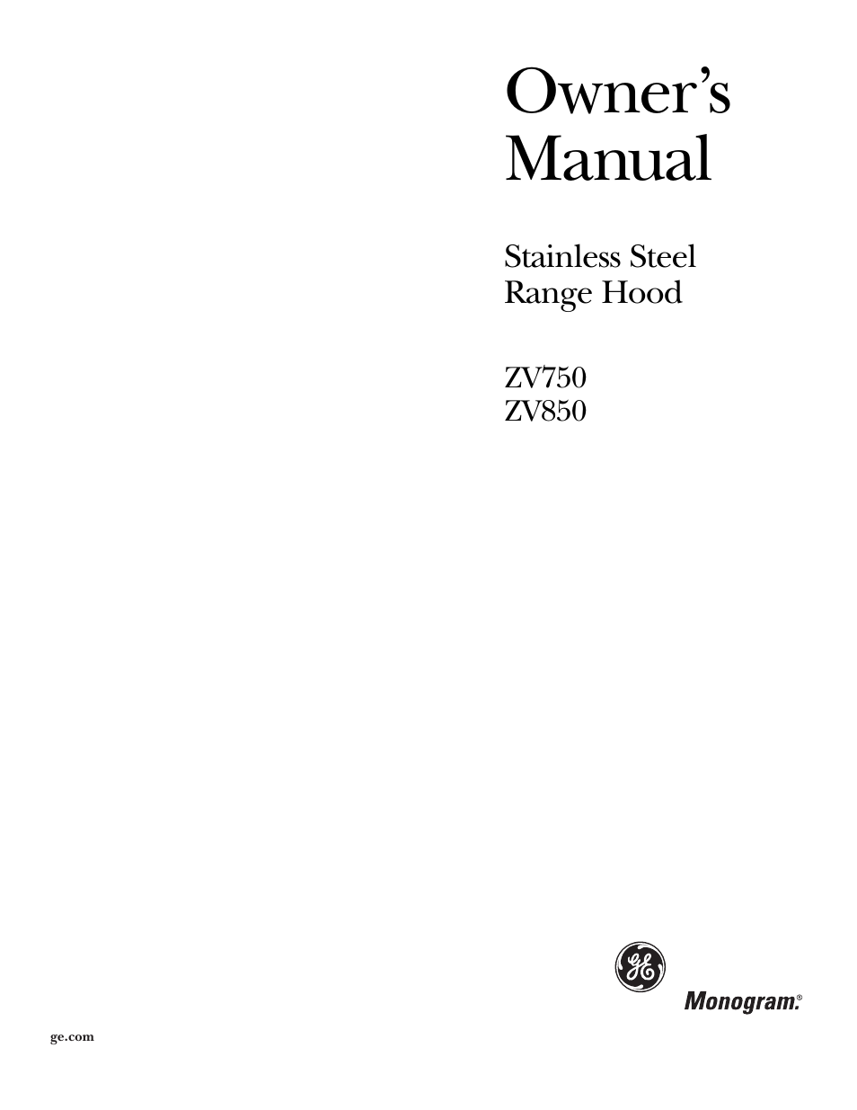GE Monogram ZV850 User Manual | 12 pages