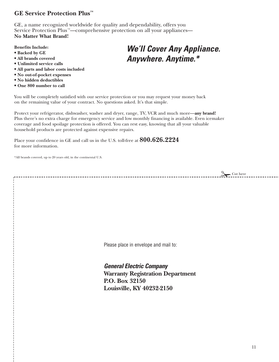 Product registration, Product registration , 12, We’ll cover any appliance. anywhere. anytime | GE Monogram ZV850 User Manual | Page 11 / 12