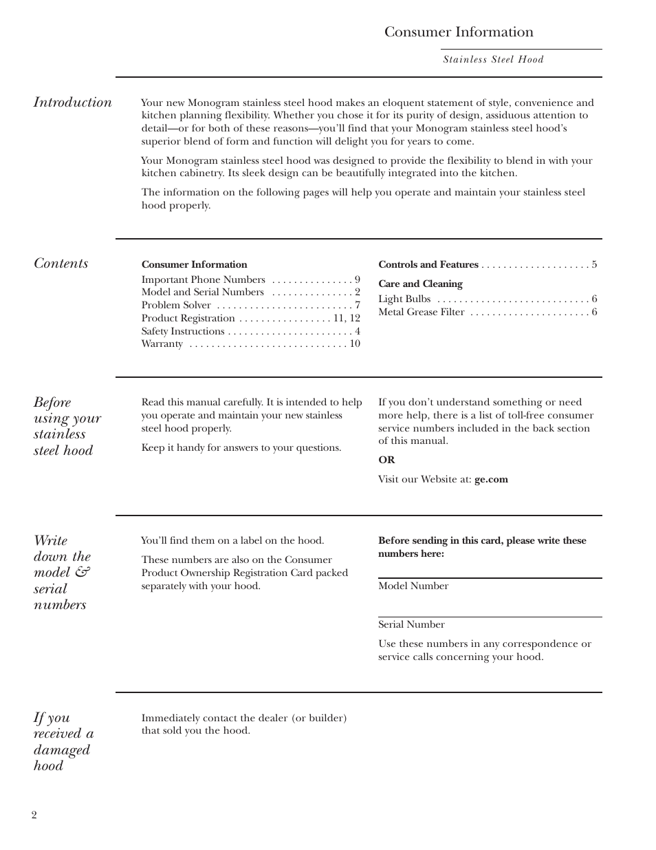 GE Monogram ZV850 User Manual | Page 2 / 12