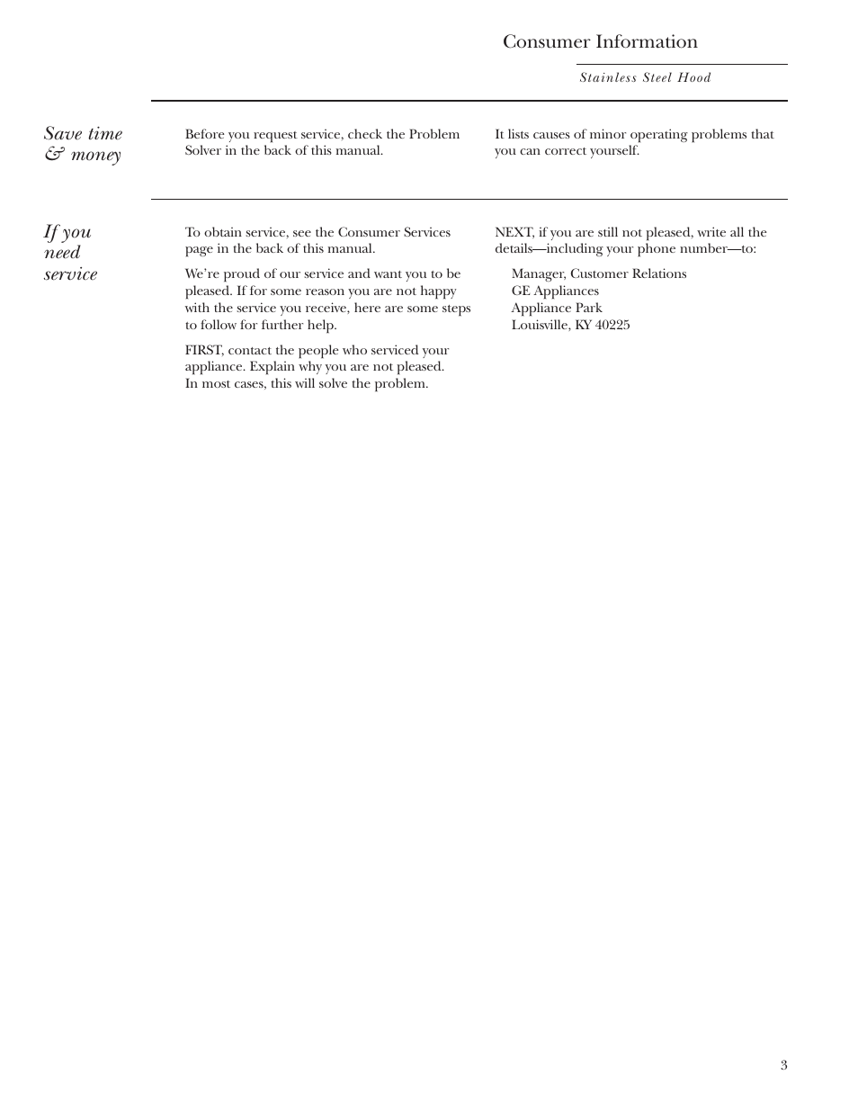 Save time & money, If you need service, Consumer information | GE Monogram ZV850 User Manual | Page 3 / 12