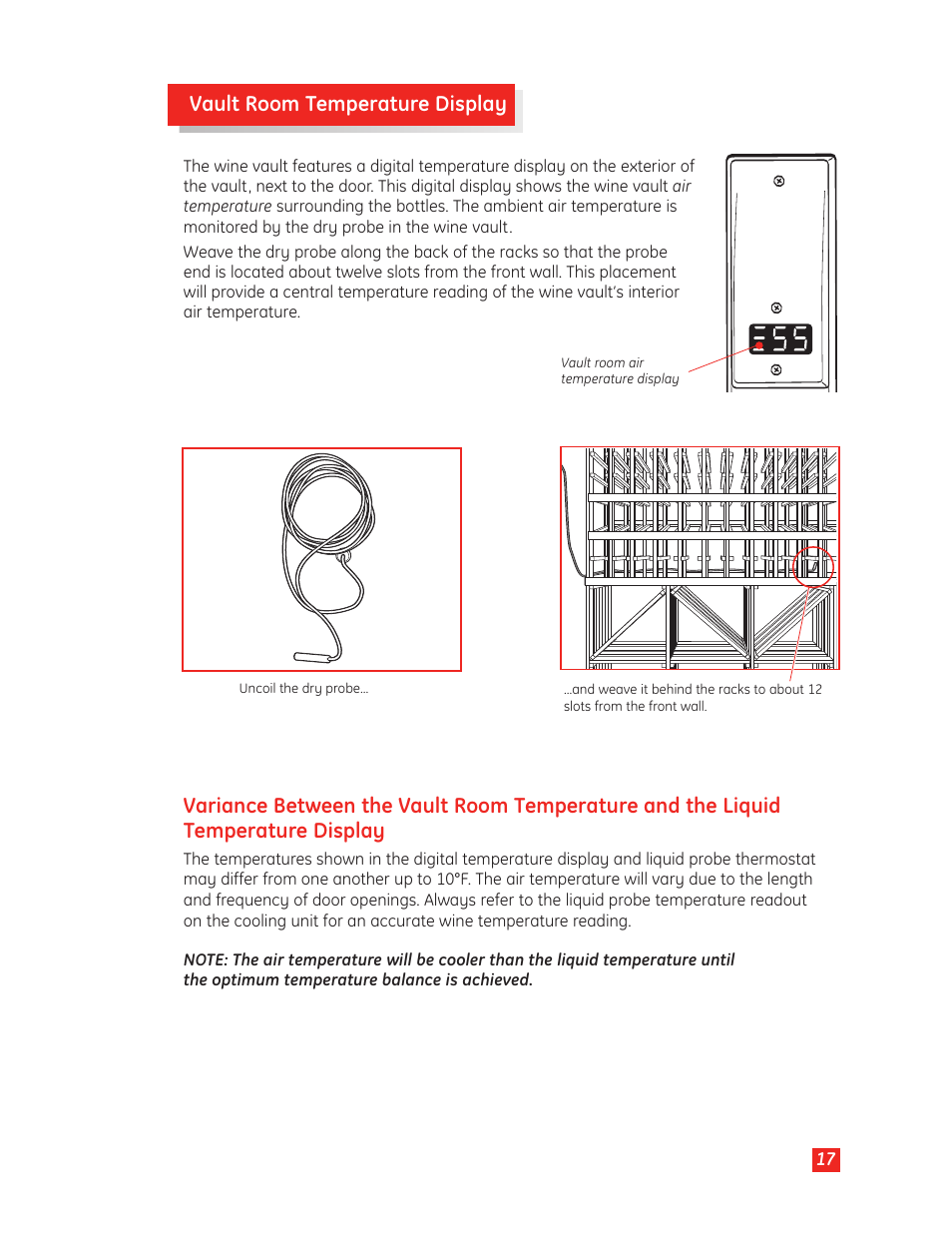 Vault room temperature display | GE Monogram Wine Vault User Manual | Page 17 / 40