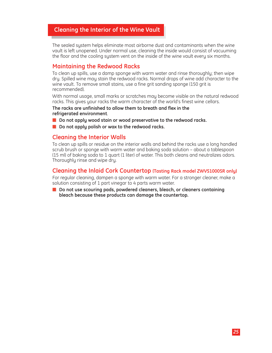 GE Monogram Wine Vault User Manual | Page 25 / 40