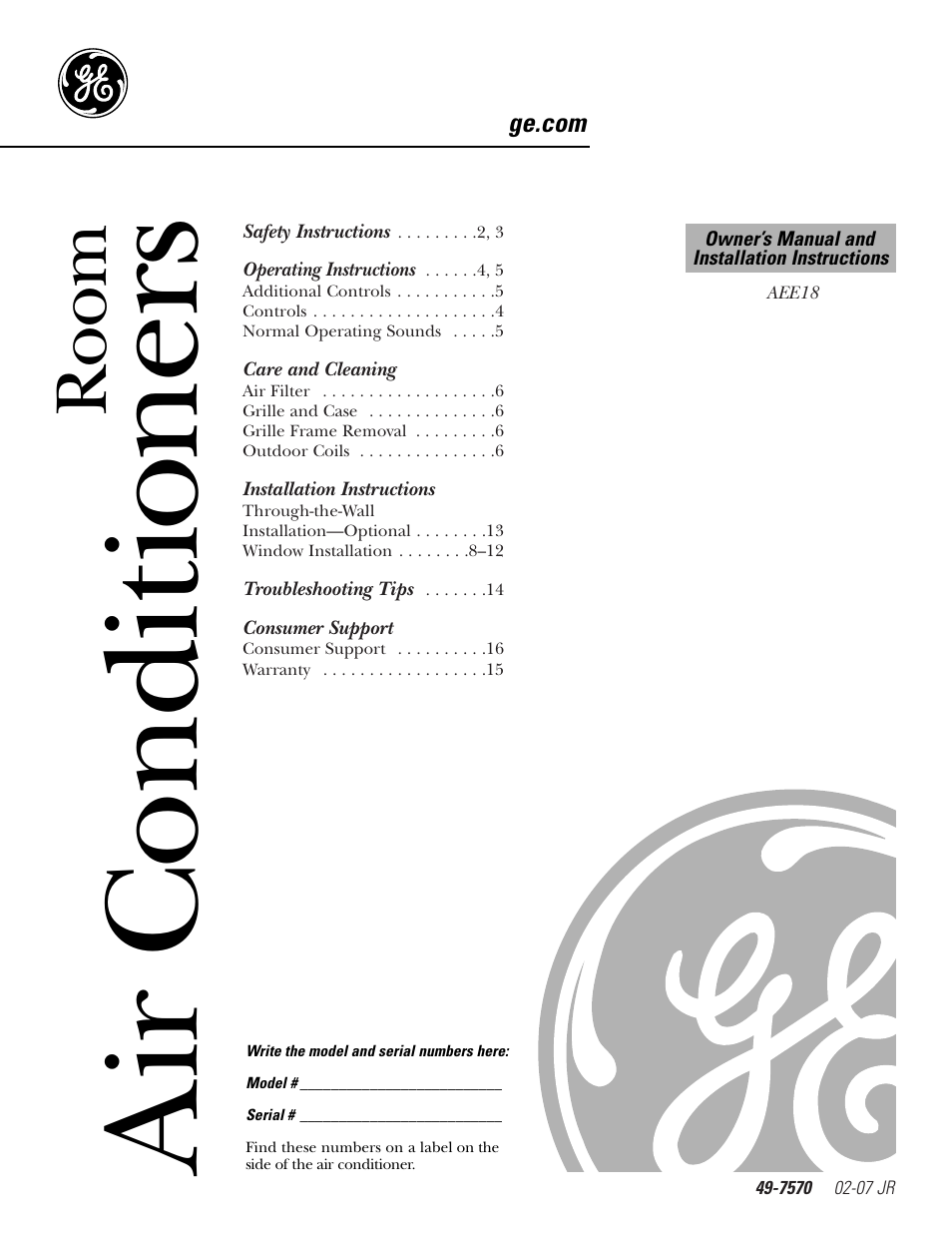 GE Monogram AEE18 User Manual | 16 pages