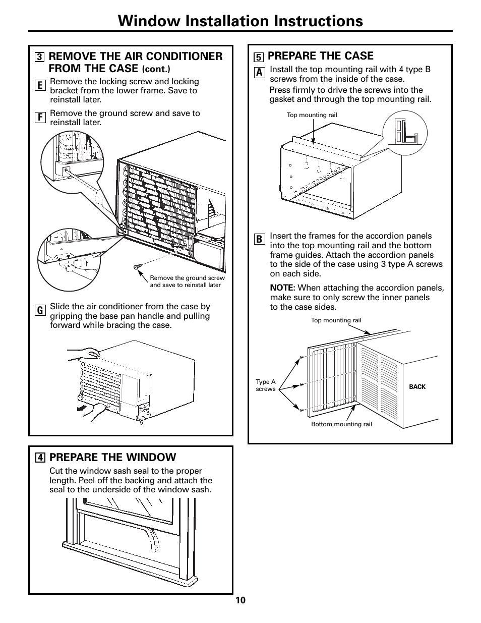 Window installation instructions | GE Monogram AEE18 User Manual | Page 10 / 16