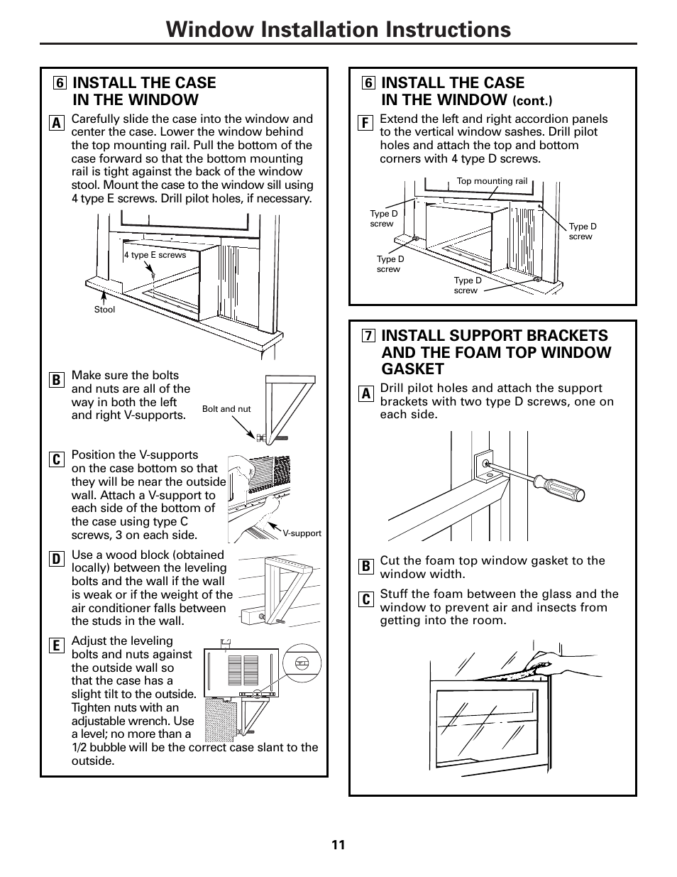 Window installation instructions, Install the case in the window | GE Monogram AEE18 User Manual | Page 11 / 16