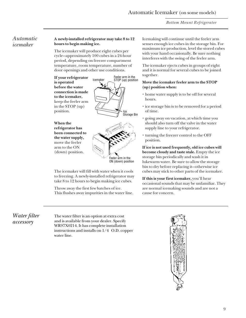 Automatic icemaker, Water filter accessory | GE Monogram Bottom Mount Built-In Refrigerators User Manual | Page 9 / 24