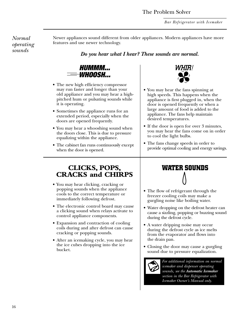 Problem solver, Problem solver –18 | GE Monogram ZIBS240 User Manual | Page 16 / 20