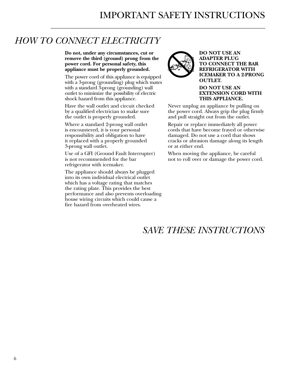 How to connect electricity | GE Monogram ZIBS240 User Manual | Page 6 / 20