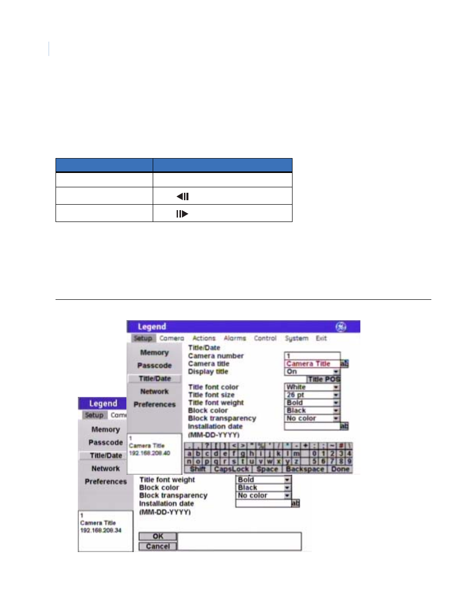 Keypad shortcuts, Using the keyboard of the programming interface | GE Monogram Security Legend Camera User Manual | Page 10 / 77