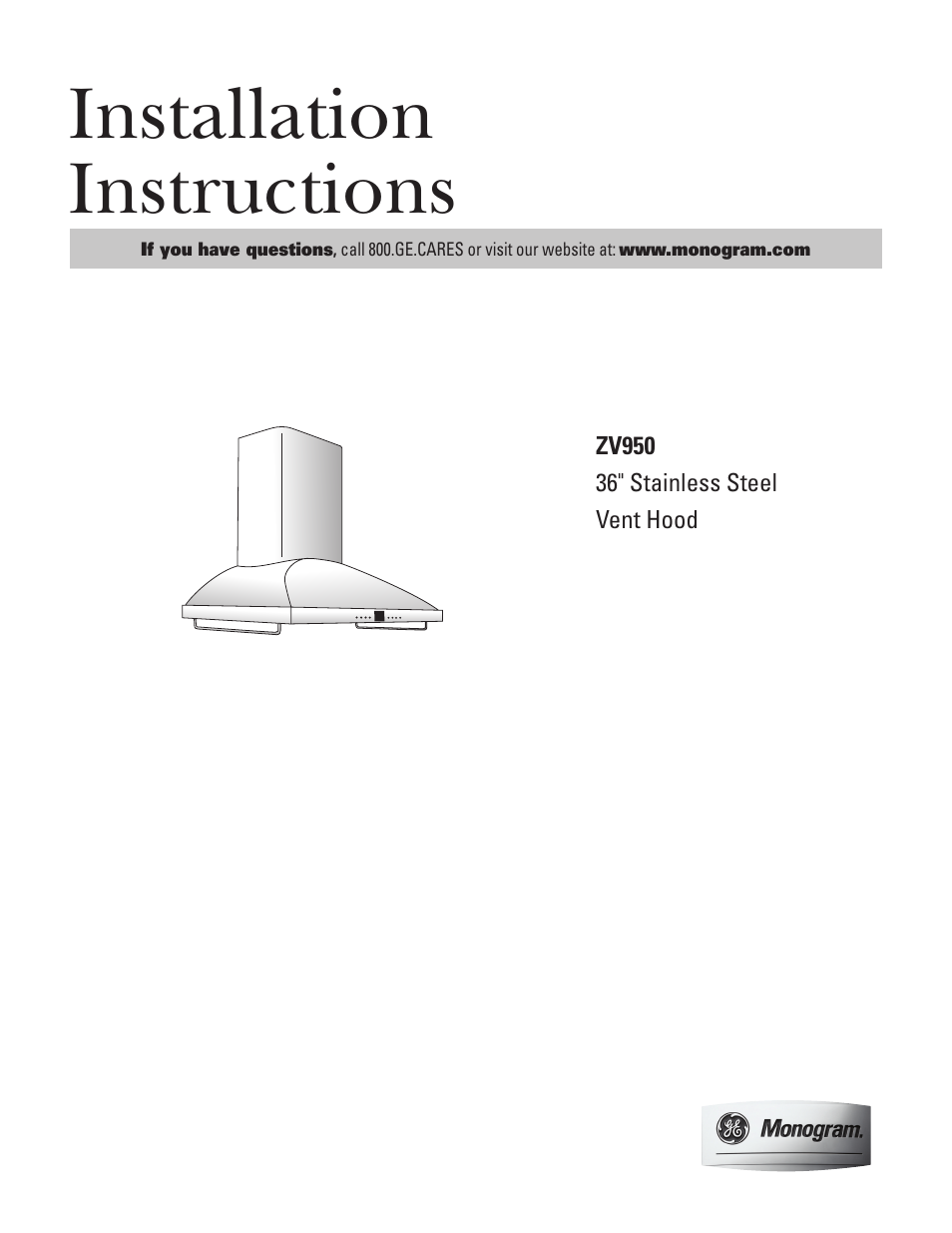 GE Monogram MONOGRAM ZV950 User Manual | 12 pages