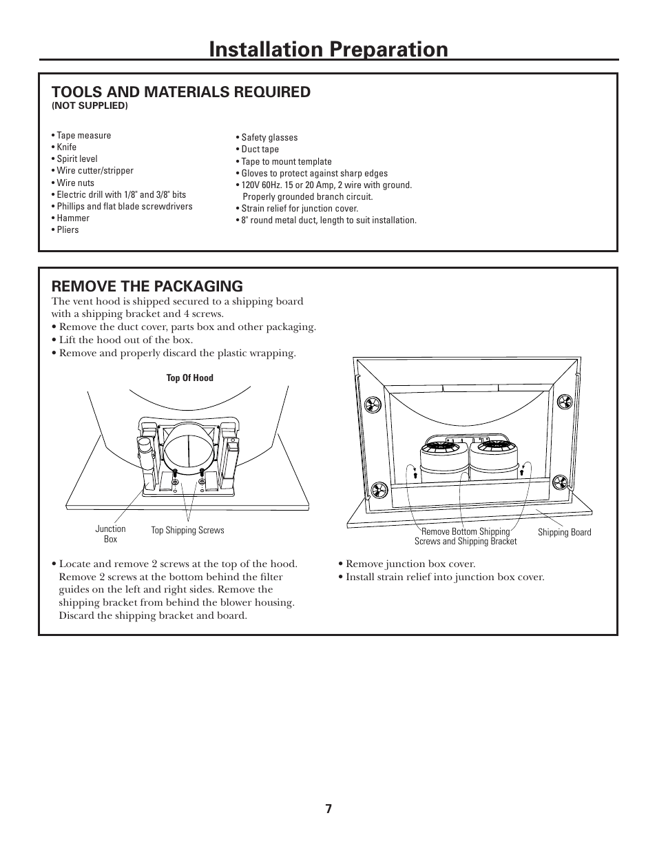 Tools and materials required, Remove the packaging, Tools and materials required remove the packaging | 124dia3, 124dia4, Installation preparation | GE Monogram MONOGRAM ZV950 User Manual | Page 7 / 12