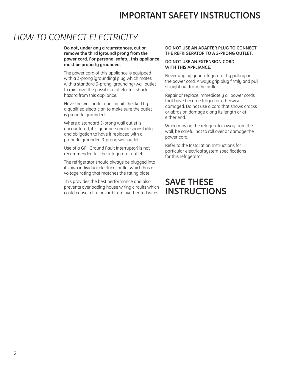 How to connect electricity | GE Monogram 49-60423-2 User Manual | Page 6 / 20