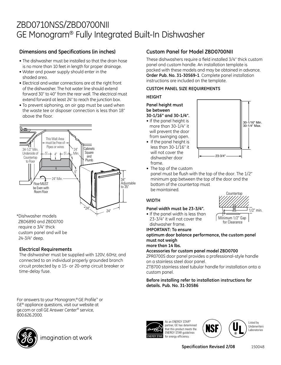 GE Monogram ZBd0710NSS User Manual | 3 pages