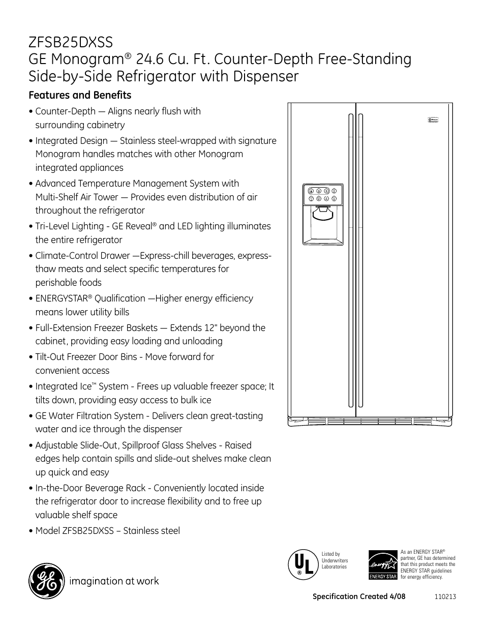 Zfsb25dxss ge monogram, Features and benefits | GE Monogram ZFSB25DXSS User Manual | Page 2 / 2