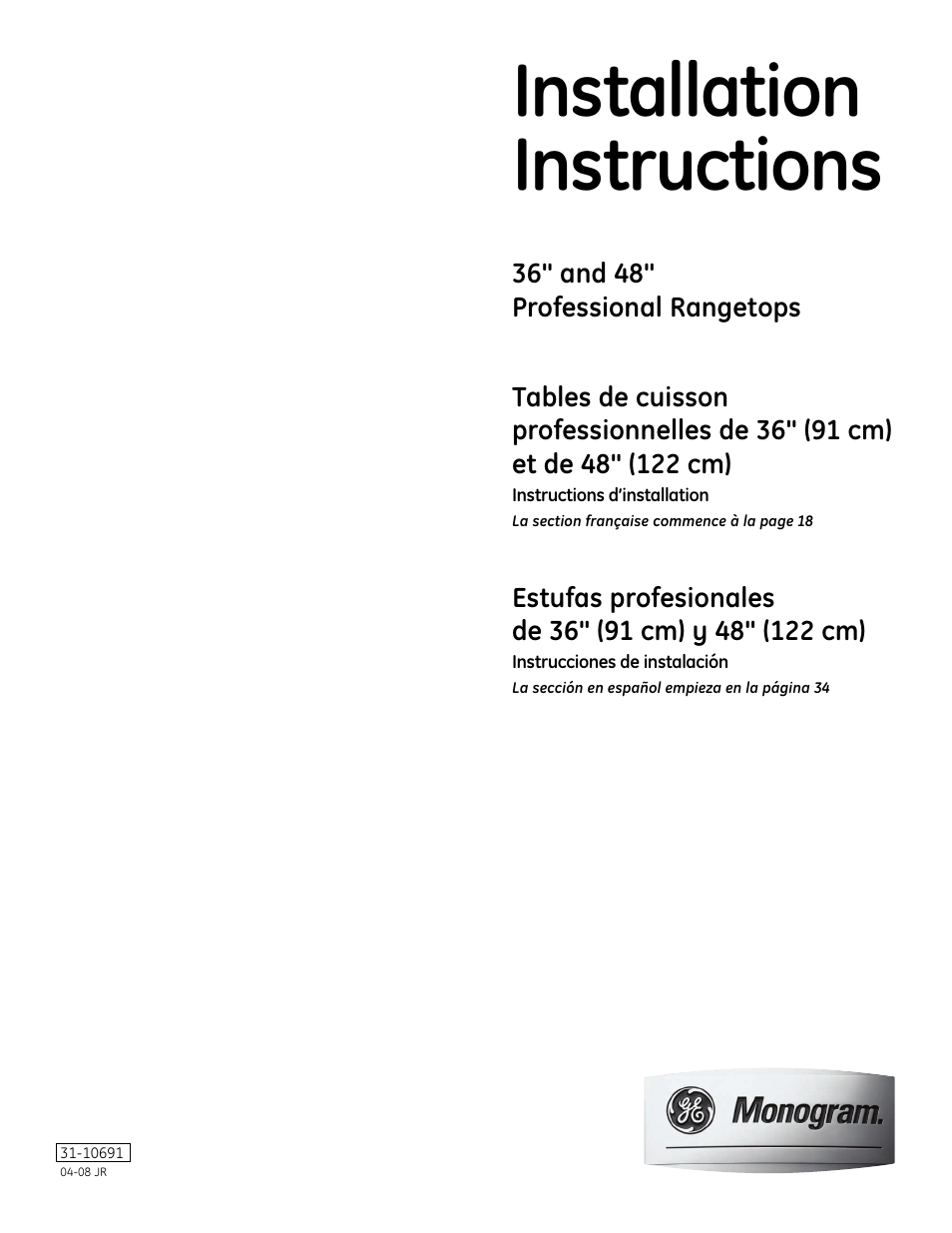 GE Monogram Professional Rangetop User Manual | 52 pages