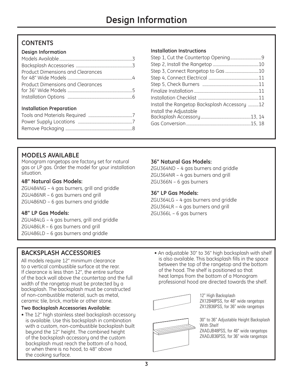 GE Monogram Professional Rangetop User Manual | Page 3 / 52