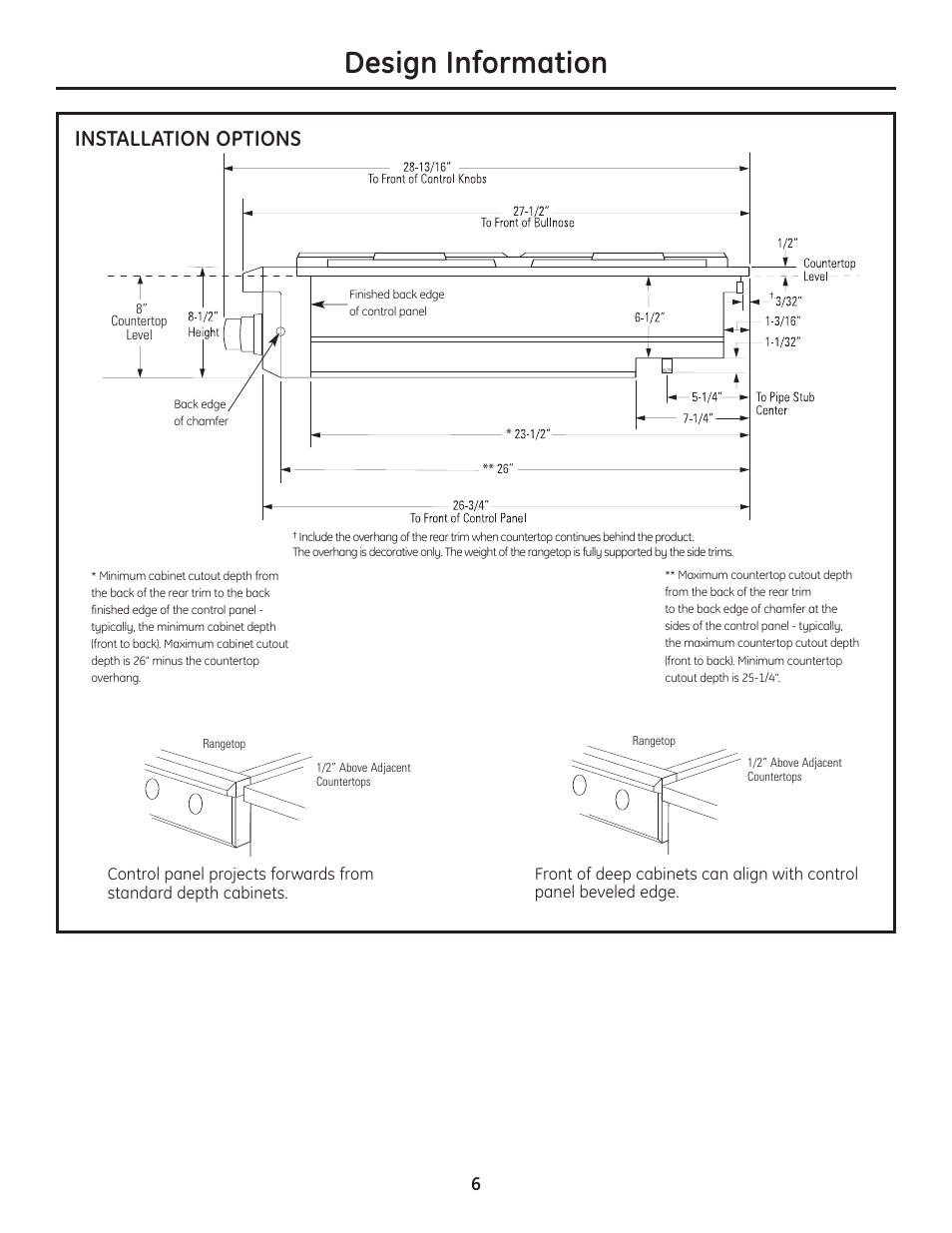 Installation options, Design information | GE Monogram Professional Rangetop User Manual | Page 6 / 52