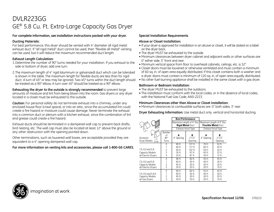 Dvlr223gg, 8 cu. ft. extra-large capacity gas dryer | GE Monogram DVLR223GG User Manual | Page 2 / 3