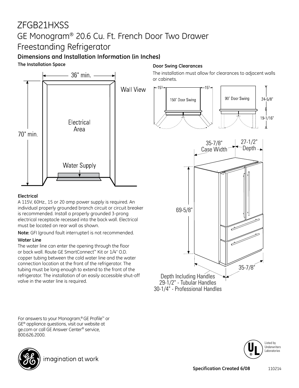 GE Monogram ZFGB21HXSS User Manual | 2 pages