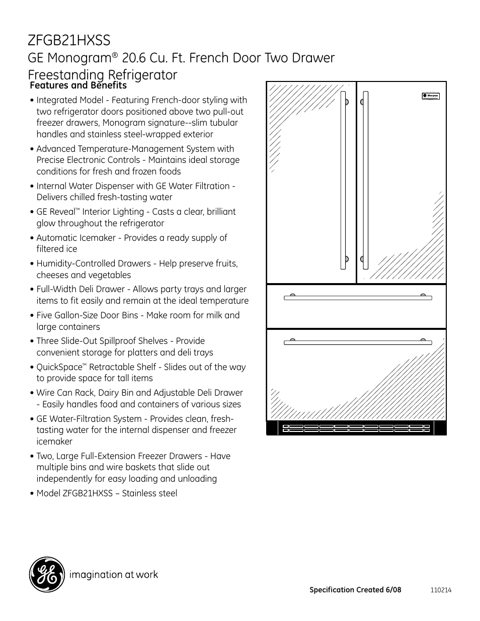 Zfgb21hxss, Ge monogram | GE Monogram ZFGB21HXSS User Manual | Page 2 / 2