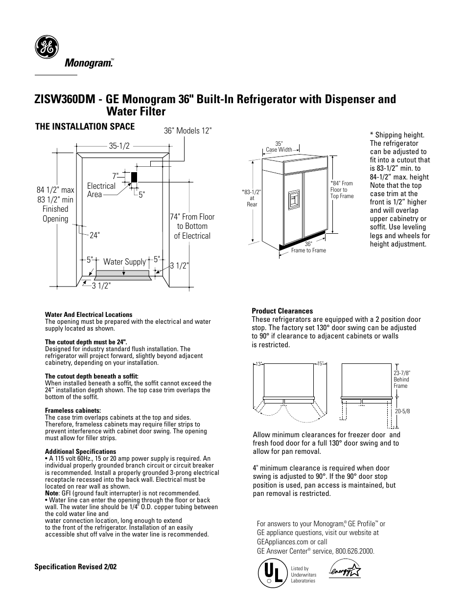 GE Monogram ZISW360DM User Manual | 6 pages