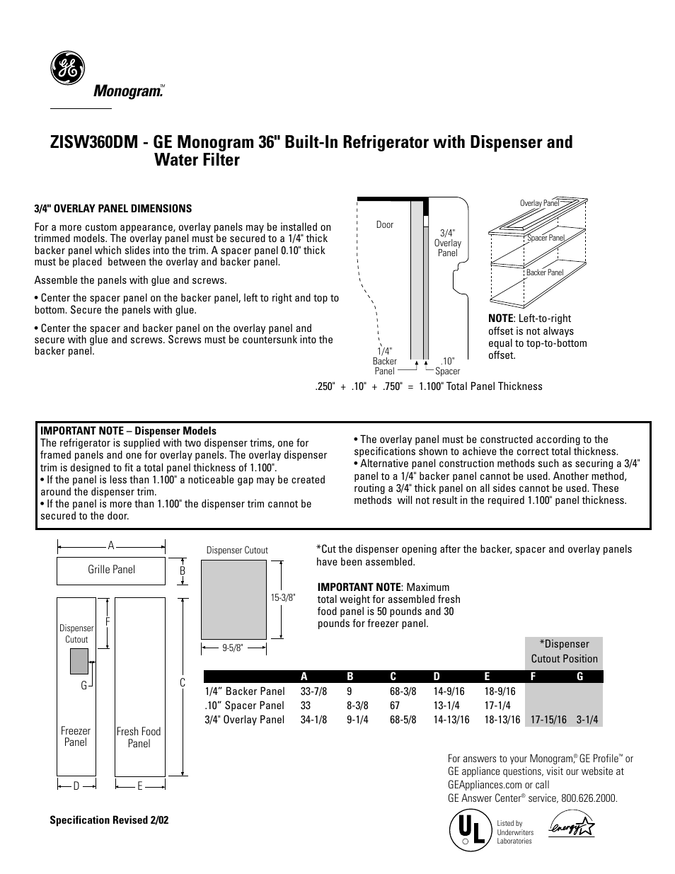Monogram | GE Monogram ZISW360DM User Manual | Page 3 / 6