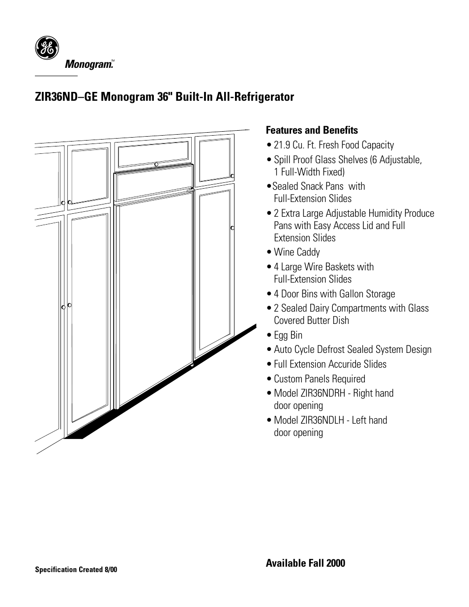 Zir36nd–ge monogram 36" built-in all-refrigerator | GE Monogram ZIR36NDGE User Manual | Page 9 / 9