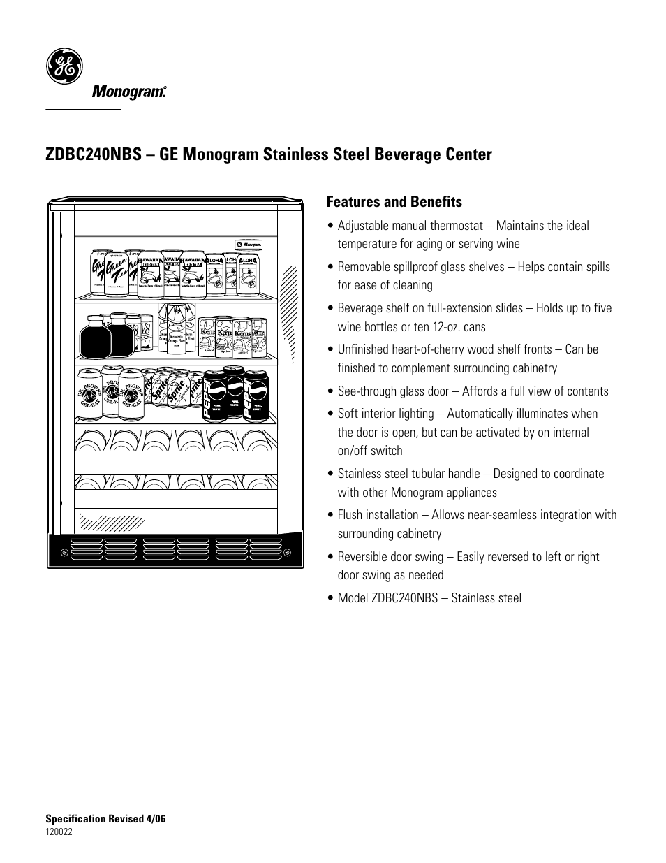 GE Monogram ZDBC240NBS User Manual | Page 2 / 2