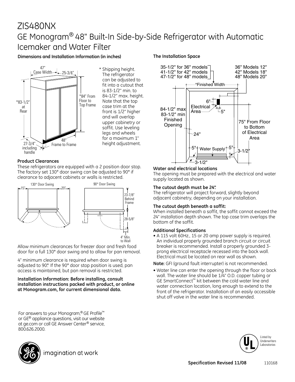 GE Monogram ZIS480NX User Manual | 6 pages