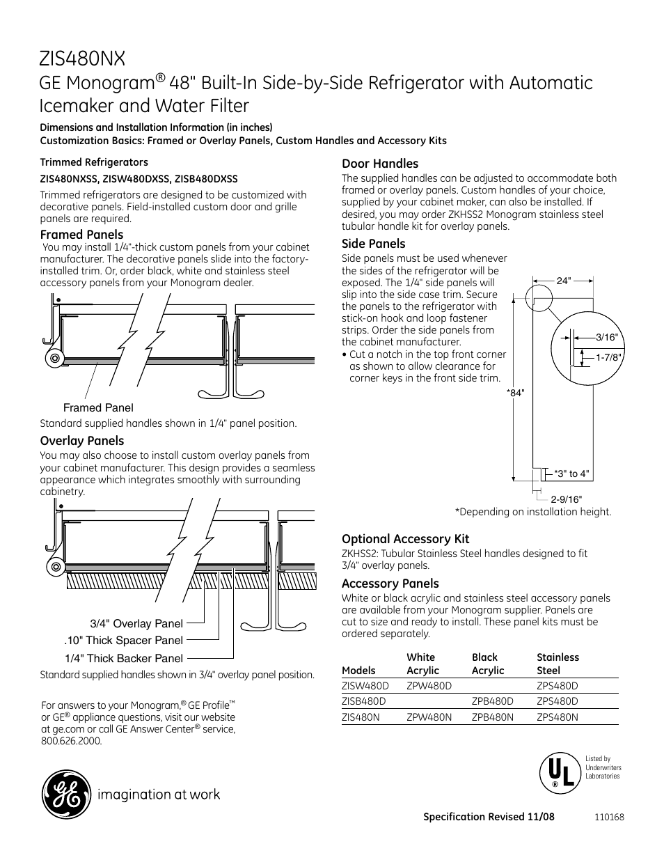 Zis480nx, Ge monogram | GE Monogram ZIS480NX User Manual | Page 2 / 6