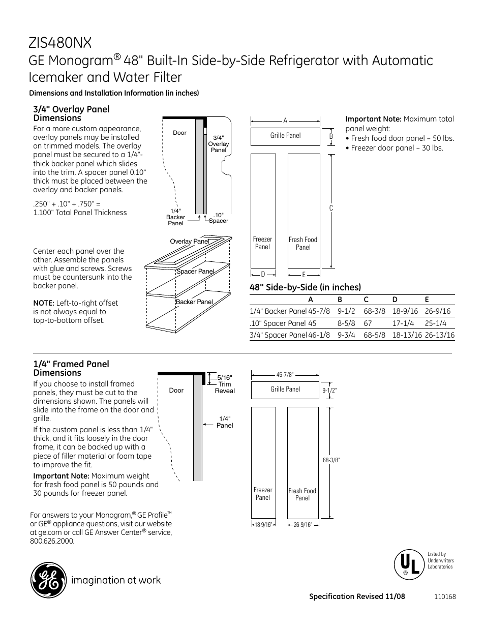 Zis480nx, Ge monogram | GE Monogram ZIS480NX User Manual | Page 3 / 6