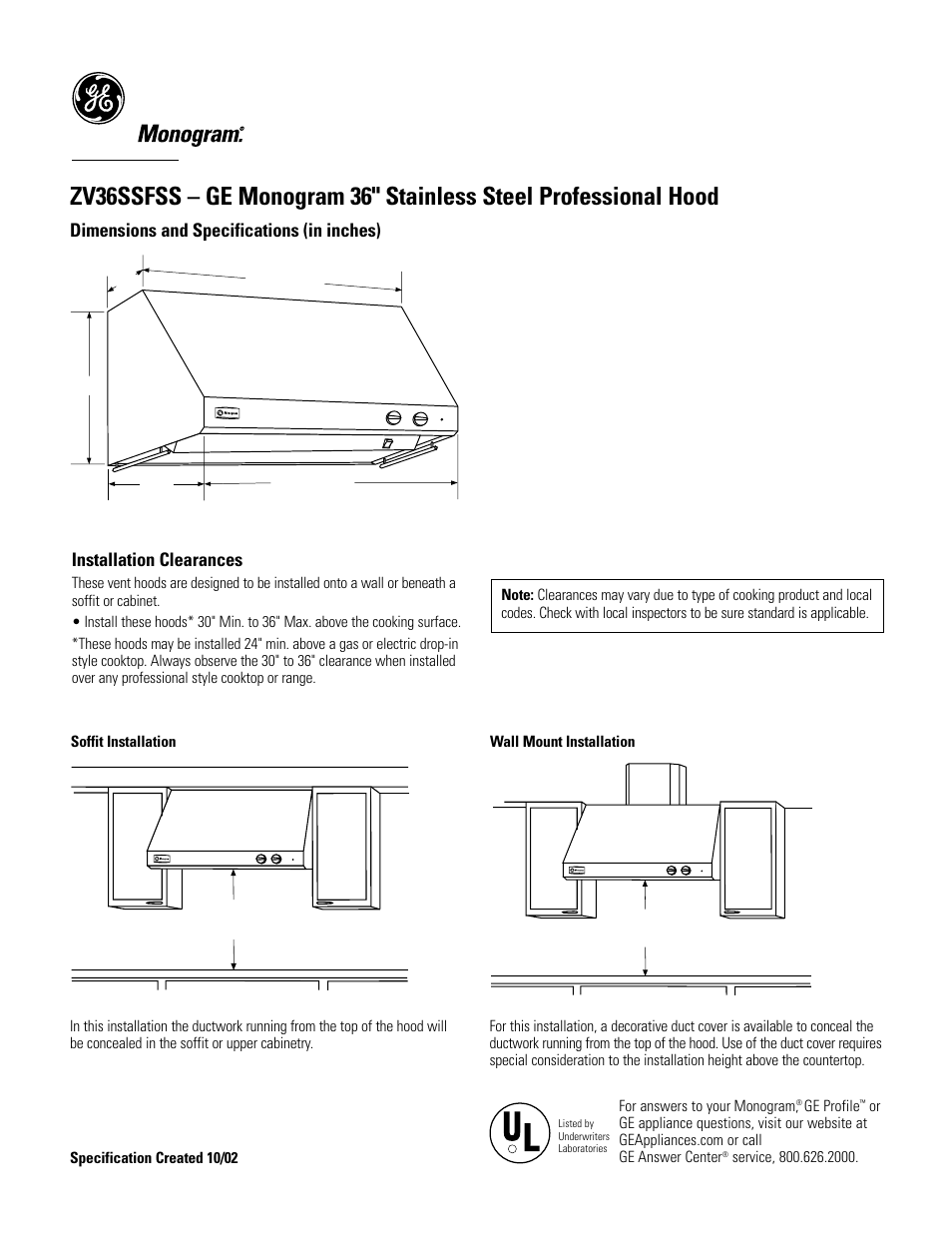 GE Monogram PROFILE ZV36SSFSS User Manual | 4 pages