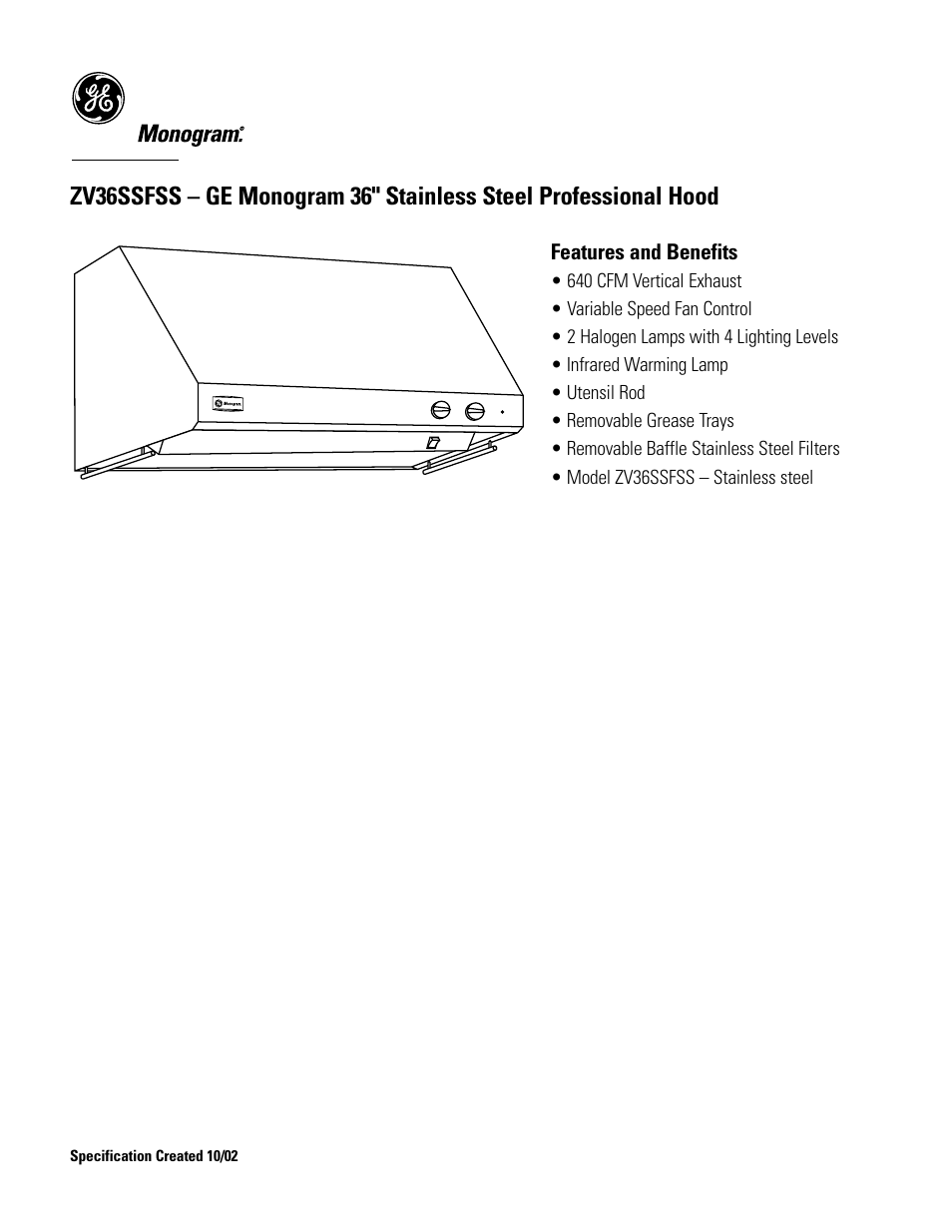 GE Monogram PROFILE ZV36SSFSS User Manual | Page 4 / 4