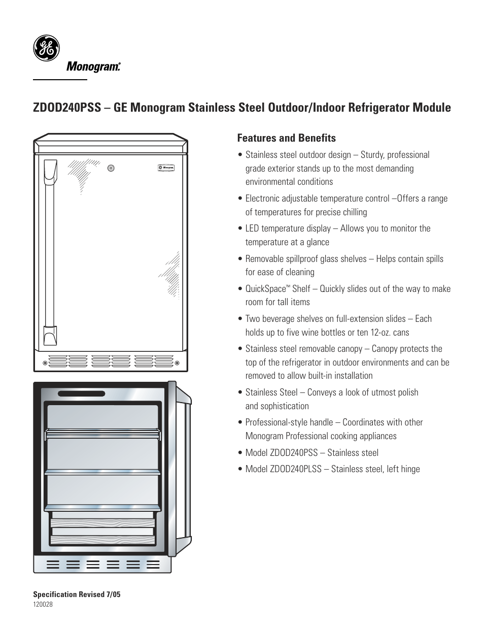 Zdod240pssho | GE Monogram ZDOD240PSS User Manual | Page 3 / 3