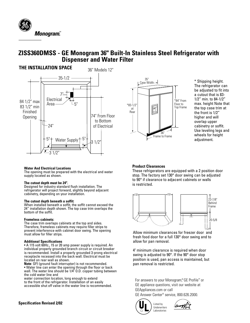 GE Monogram ZISS360DMSS User Manual | 2 pages
