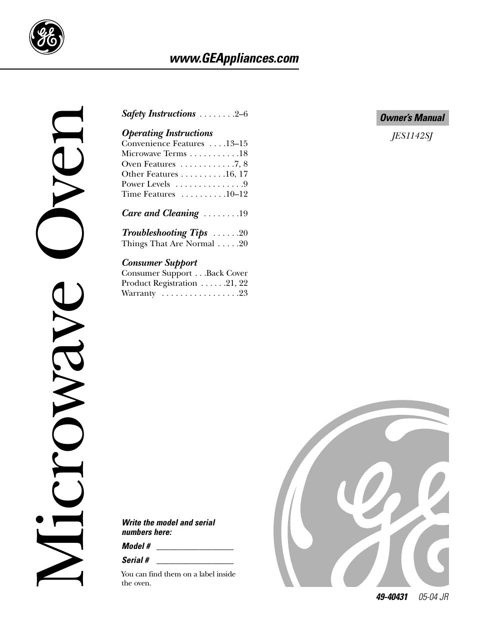 GE Monogram JES1142SJ User Manual | 24 pages