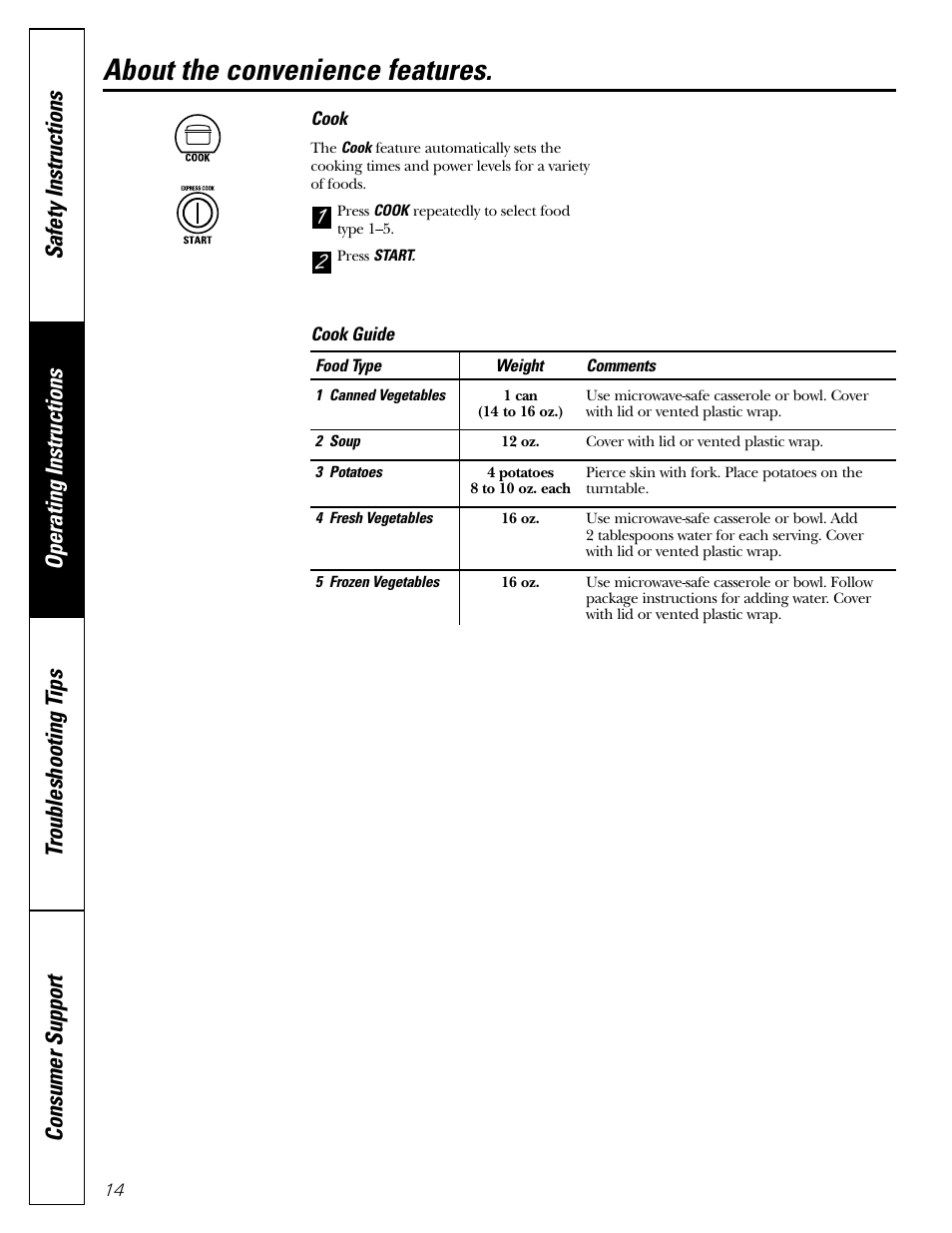 About the convenience features | GE Monogram JES1142SJ User Manual | Page 14 / 24