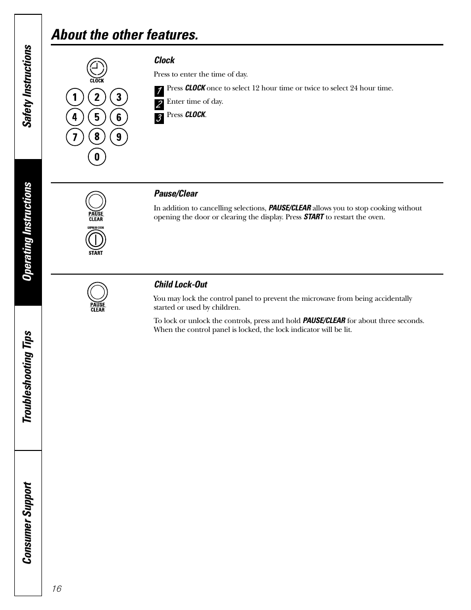 Other features, Other features , 17, About the other features | GE Monogram JES1142SJ User Manual | Page 16 / 24