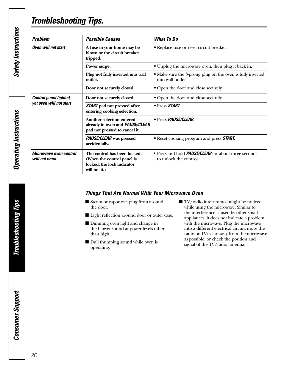 Troubleshooting tips, Things that are normal | GE Monogram JES1142SJ User Manual | Page 20 / 24
