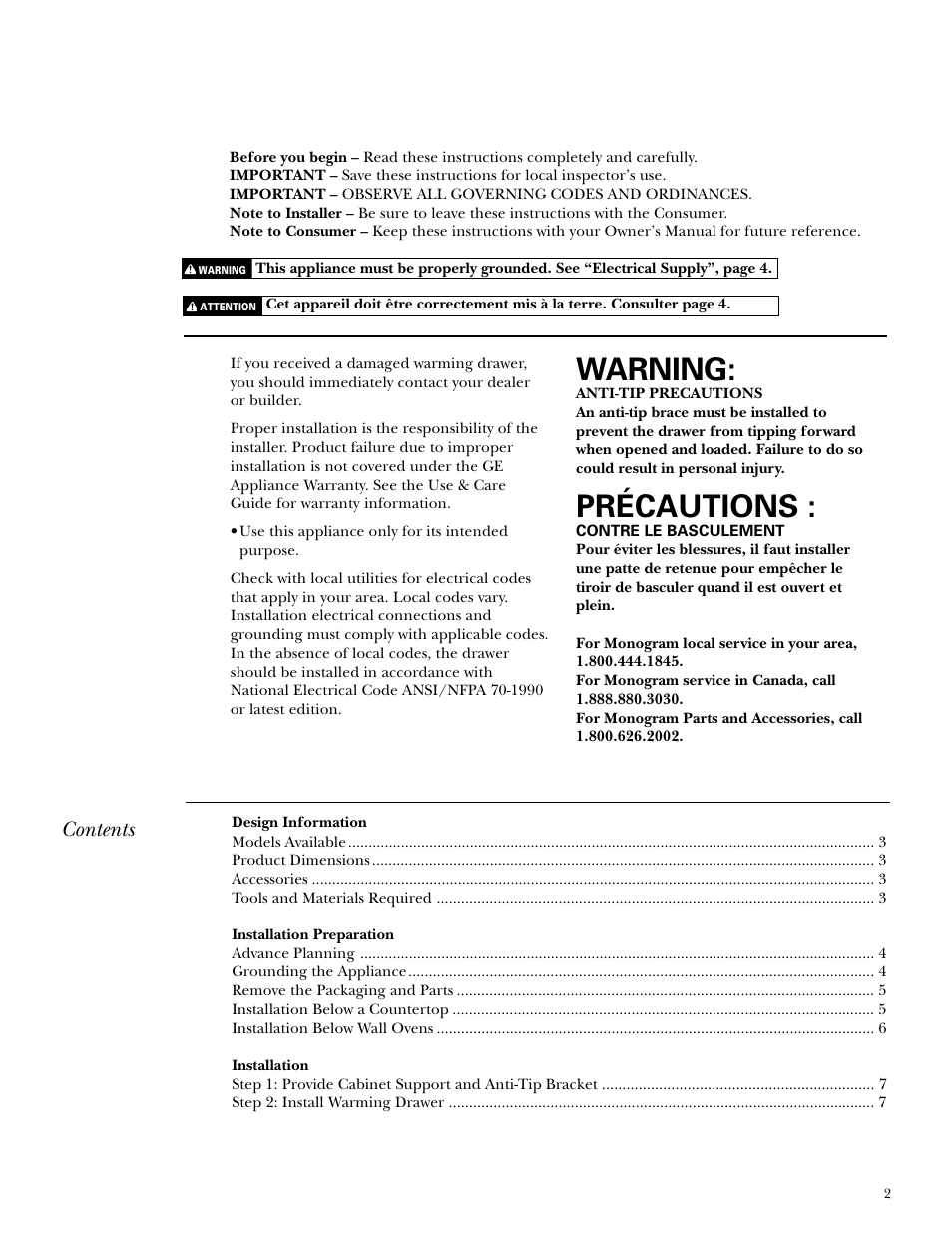 GE Monogram ZKD910 User Manual | Page 2 / 8