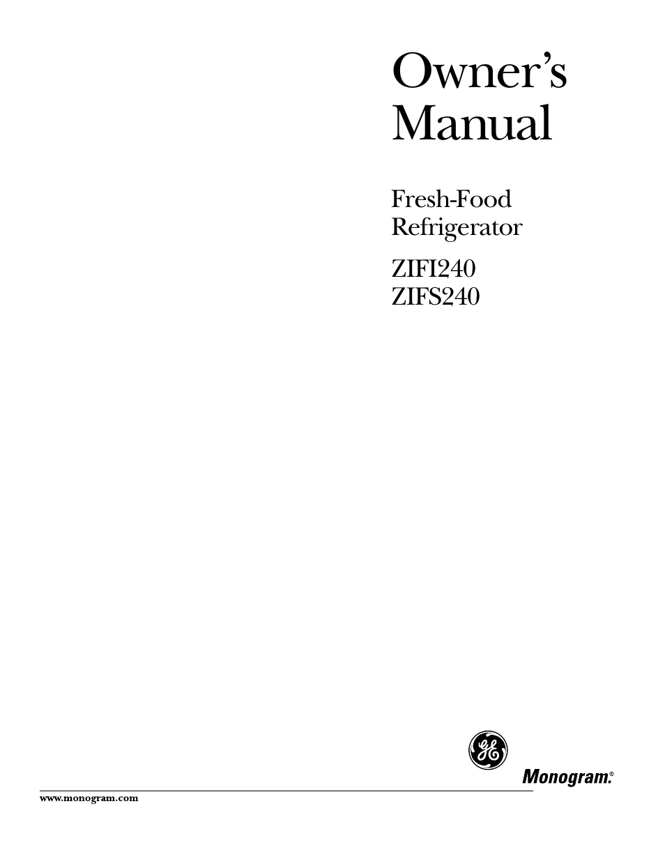 GE Monogram ZIFS240 User Manual | 20 pages