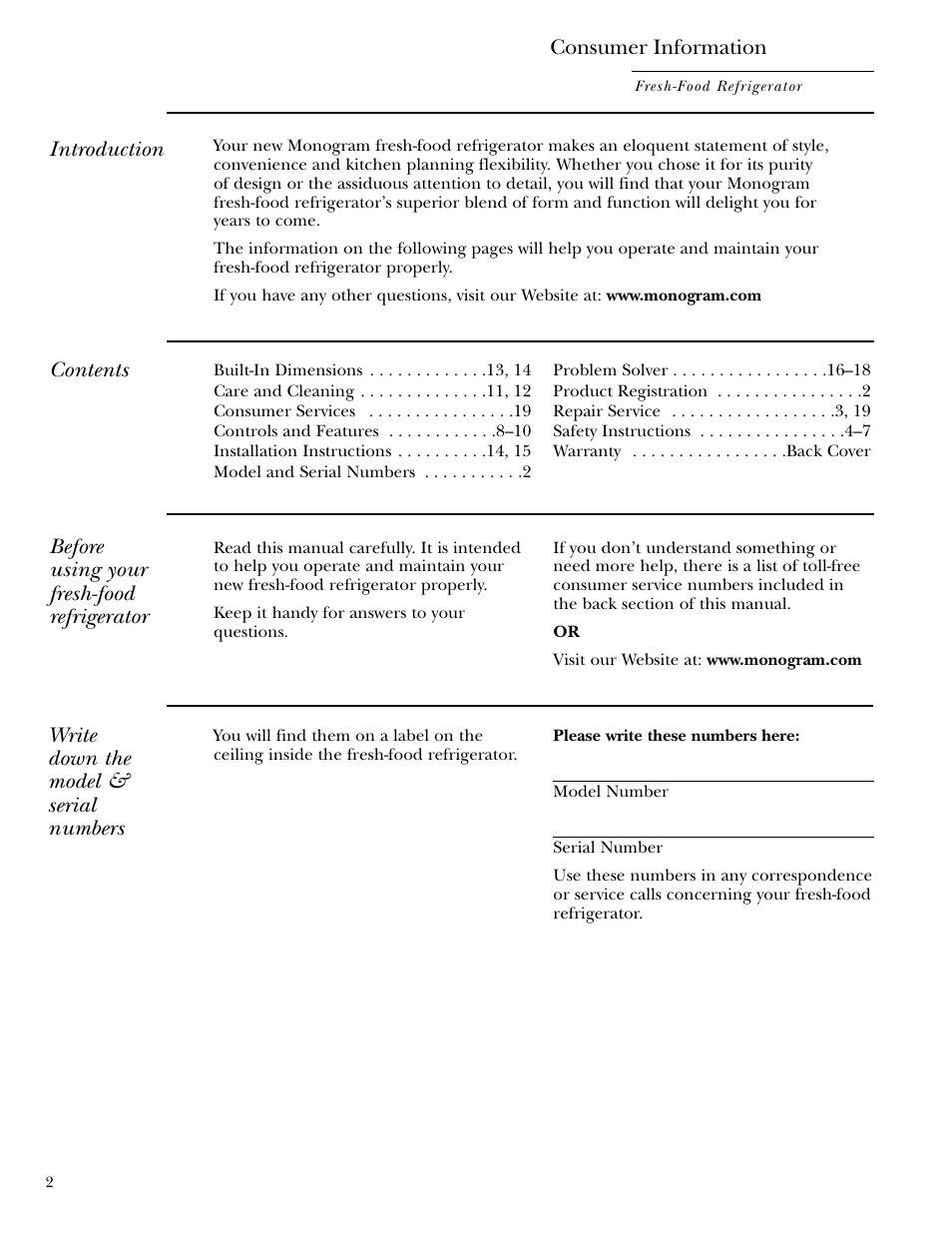 GE Monogram ZIFS240 User Manual | Page 2 / 20