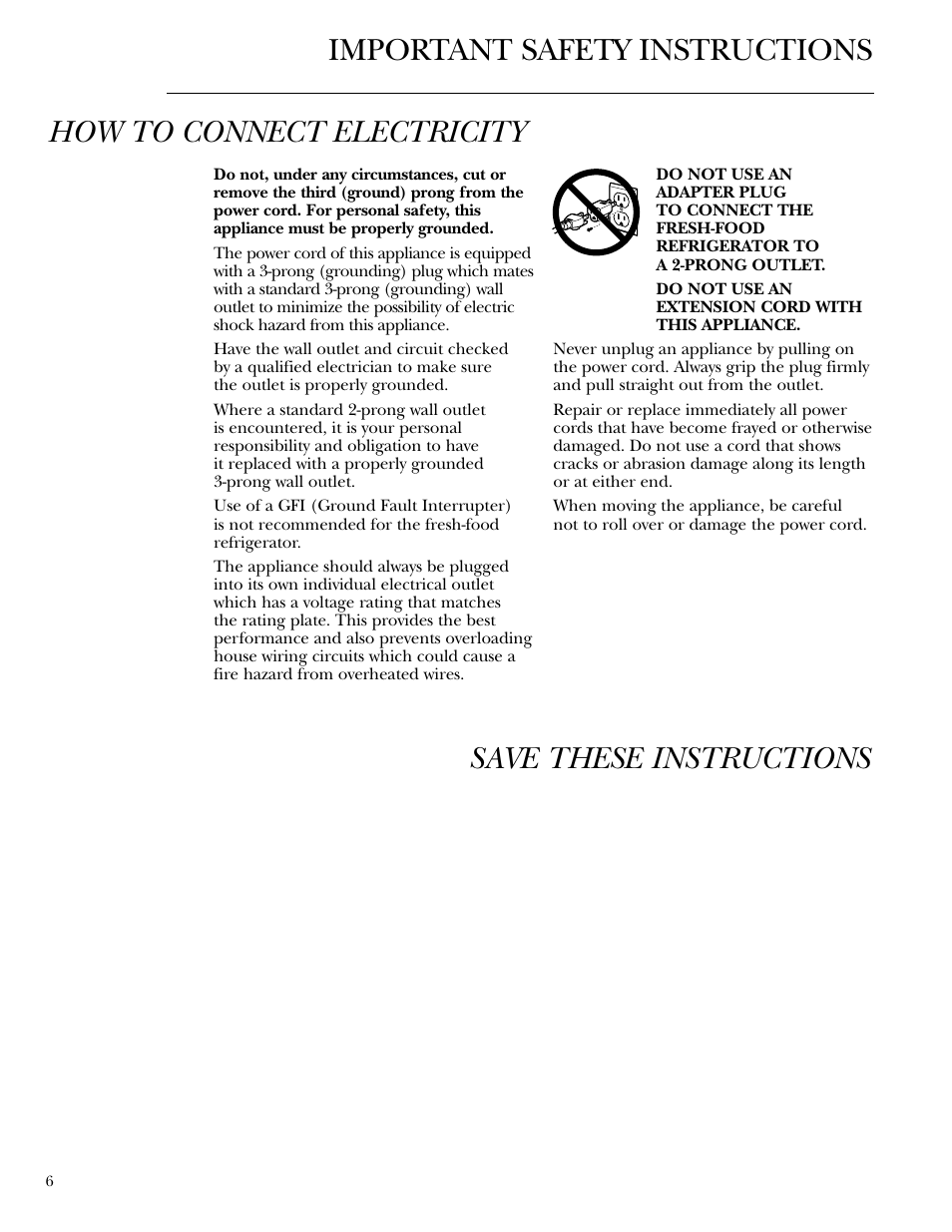 How to connect electricity | GE Monogram ZIFS240 User Manual | Page 6 / 20