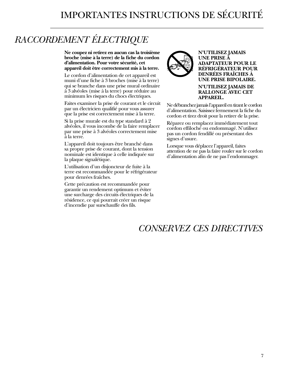 Raccordement électrique | GE Monogram ZIFS240 User Manual | Page 7 / 20